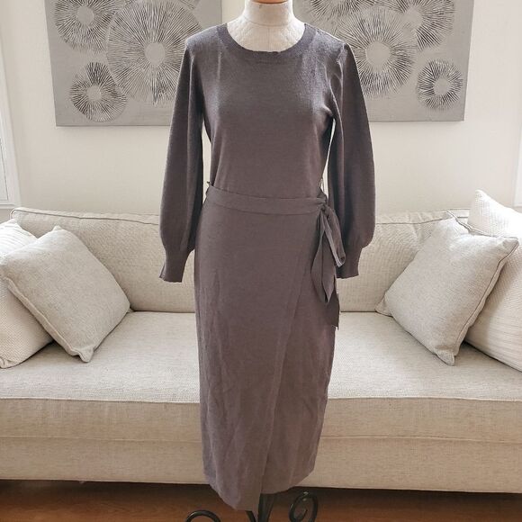NEW! Taylor Petite Side-Tie Sweater Midi Dress - size PL (Petite Large) in Grey - Picture 2 of 12